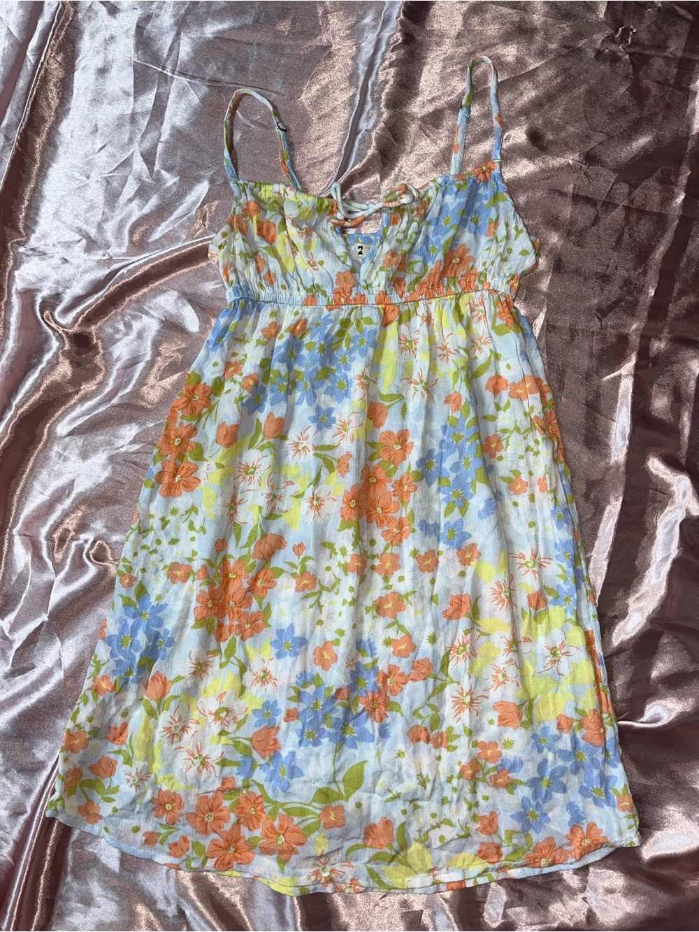 Billabong Floral Spaghetti Strap Mini Dress in Orange, Blue, Green
